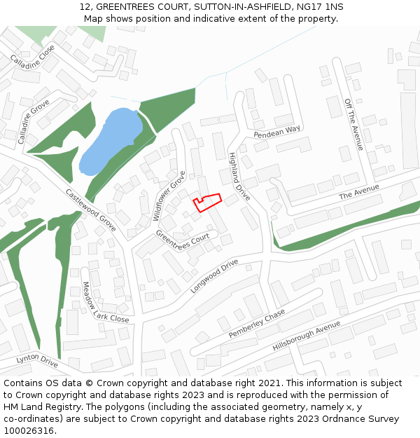 12, GREENTREES COURT, SUTTON-IN-ASHFIELD, NG17 1NS: Location map and indicative extent of plot