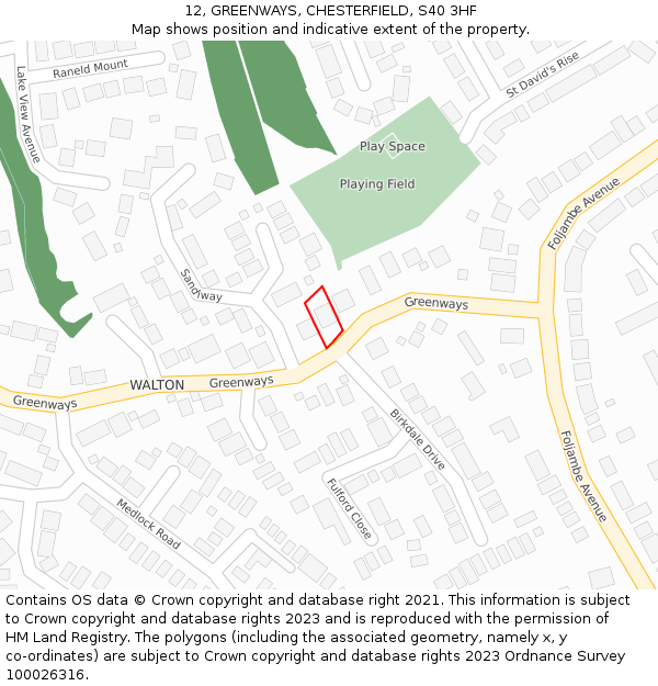 12, GREENWAYS, CHESTERFIELD, S40 3HF: Location map and indicative extent of plot