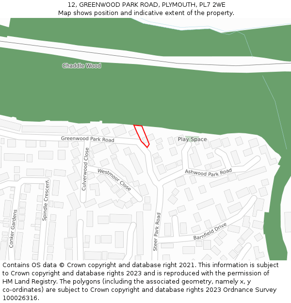 12, GREENWOOD PARK ROAD, PLYMOUTH, PL7 2WE: Location map and indicative extent of plot
