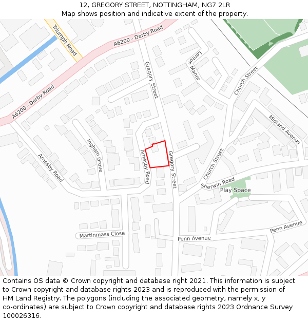 12, GREGORY STREET, NOTTINGHAM, NG7 2LR: Location map and indicative extent of plot