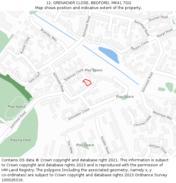 12, GRENADIER CLOSE, BEDFORD, MK41 7GG: Location map and indicative extent of plot