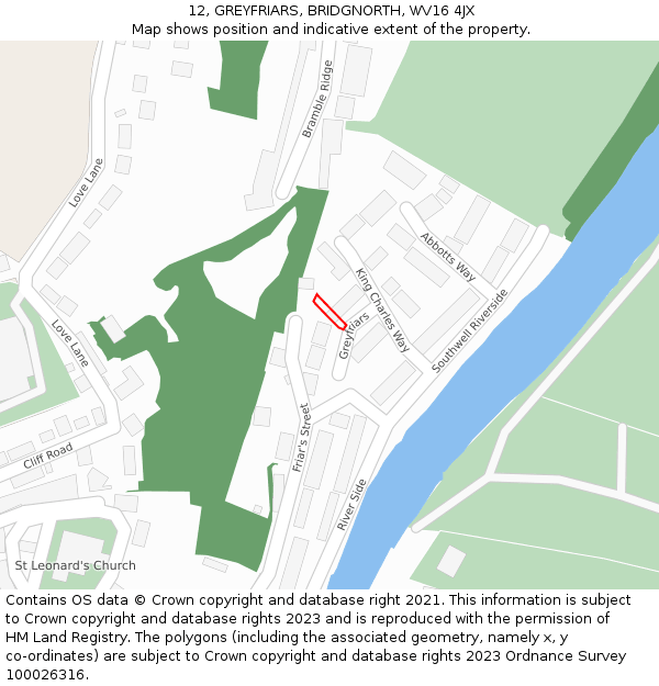 12, GREYFRIARS, BRIDGNORTH, WV16 4JX: Location map and indicative extent of plot