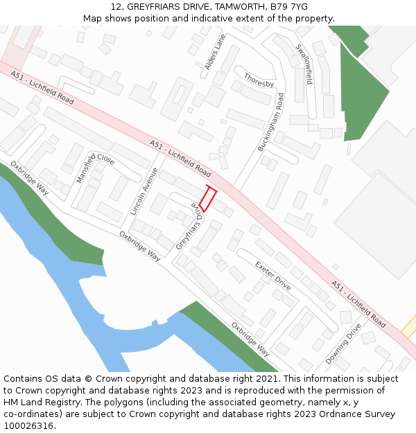 12, GREYFRIARS DRIVE, TAMWORTH, B79 7YG: Location map and indicative extent of plot