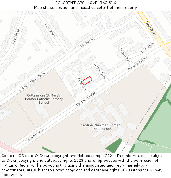 12, GREYFRIARS, HOVE, BN3 6NX: Location map and indicative extent of plot