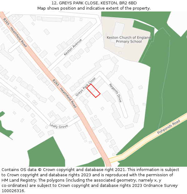 12, GREYS PARK CLOSE, KESTON, BR2 6BD: Location map and indicative extent of plot