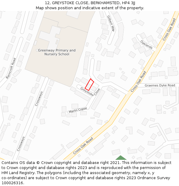 12, GREYSTOKE CLOSE, BERKHAMSTED, HP4 3JJ: Location map and indicative extent of plot