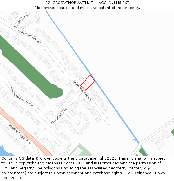 12, GROSVENOR AVENUE, LINCOLN, LN6 0XT: Location map and indicative extent of plot
