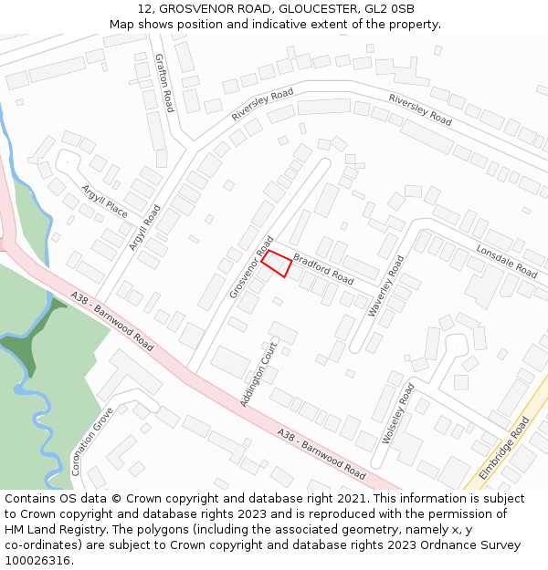 12, GROSVENOR ROAD, GLOUCESTER, GL2 0SB: Location map and indicative extent of plot