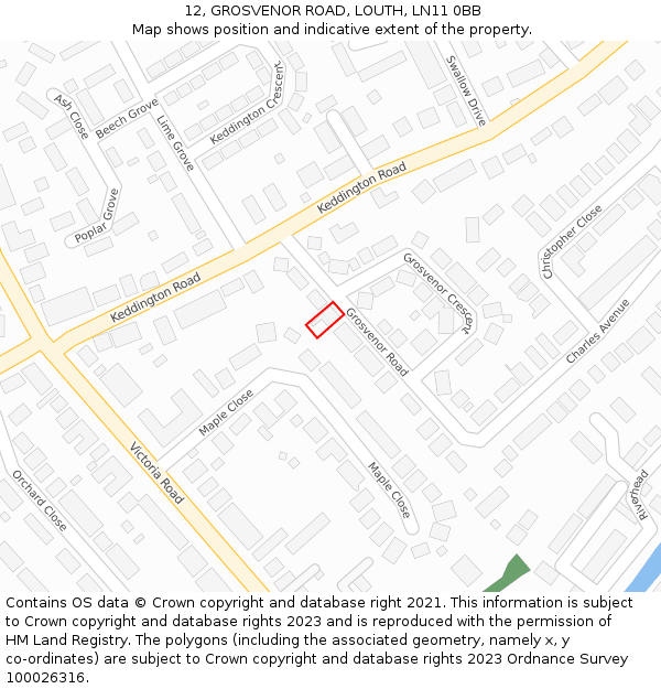 12, GROSVENOR ROAD, LOUTH, LN11 0BB: Location map and indicative extent of plot