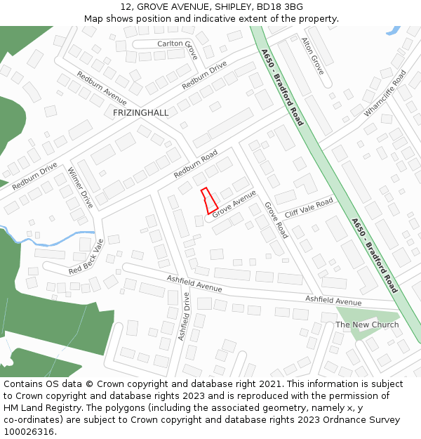 12, GROVE AVENUE, SHIPLEY, BD18 3BG: Location map and indicative extent of plot