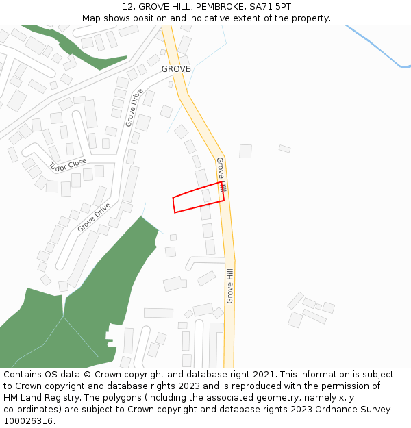 12, GROVE HILL, PEMBROKE, SA71 5PT: Location map and indicative extent of plot