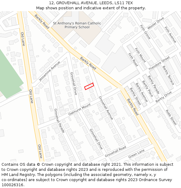 12, GROVEHALL AVENUE, LEEDS, LS11 7EX: Location map and indicative extent of plot