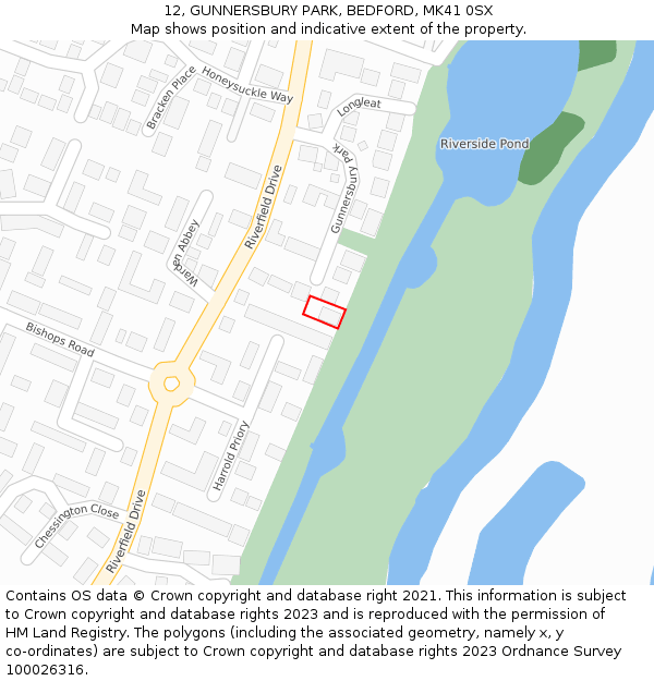 12, GUNNERSBURY PARK, BEDFORD, MK41 0SX: Location map and indicative extent of plot