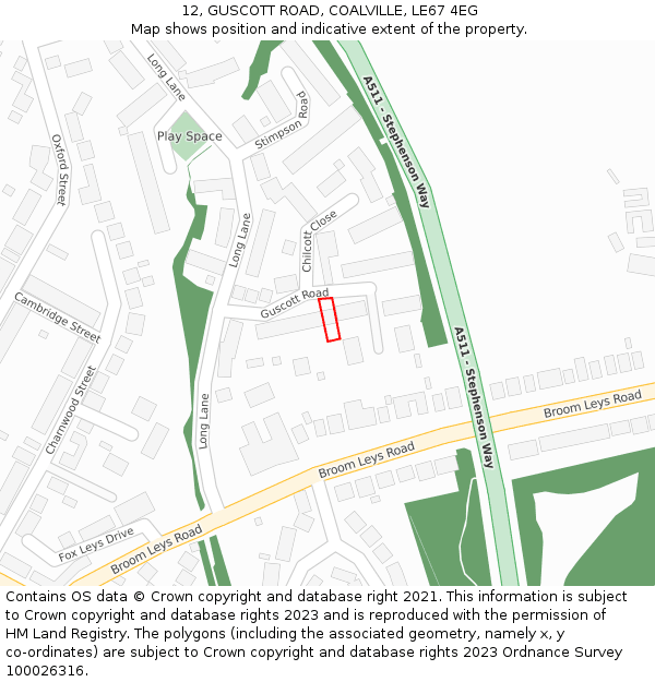 12, GUSCOTT ROAD, COALVILLE, LE67 4EG: Location map and indicative extent of plot