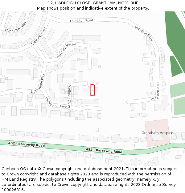 12, HADLEIGH CLOSE, GRANTHAM, NG31 8UE: Location map and indicative extent of plot