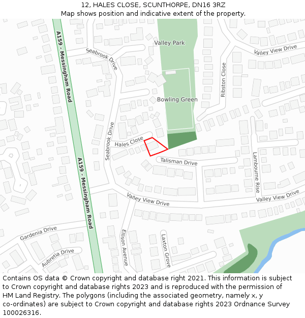 12, HALES CLOSE, SCUNTHORPE, DN16 3RZ: Location map and indicative extent of plot