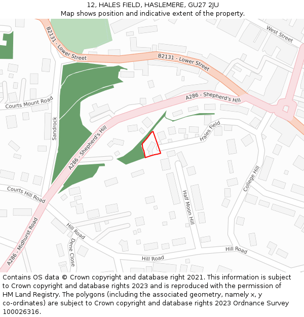 12, HALES FIELD, HASLEMERE, GU27 2JU: Location map and indicative extent of plot