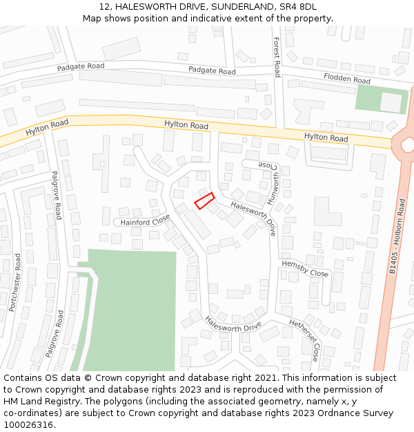 12, HALESWORTH DRIVE, SUNDERLAND, SR4 8DL: Location map and indicative extent of plot