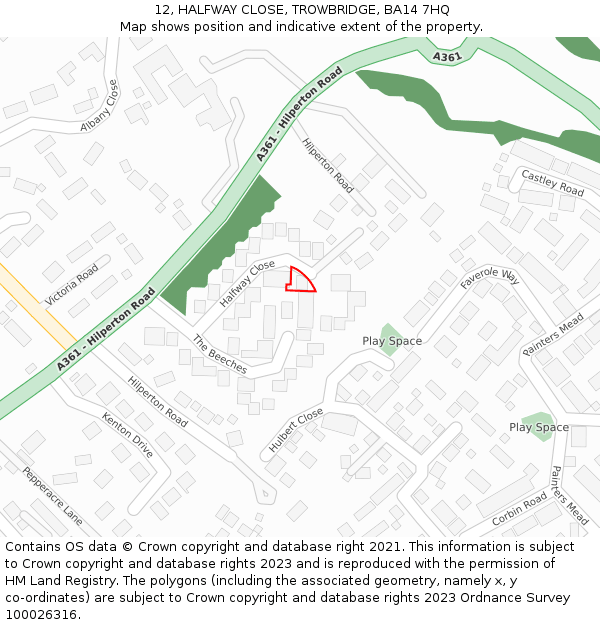 12, HALFWAY CLOSE, TROWBRIDGE, BA14 7HQ: Location map and indicative extent of plot