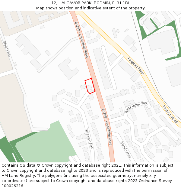 12, HALGAVOR PARK, BODMIN, PL31 1DL: Location map and indicative extent of plot