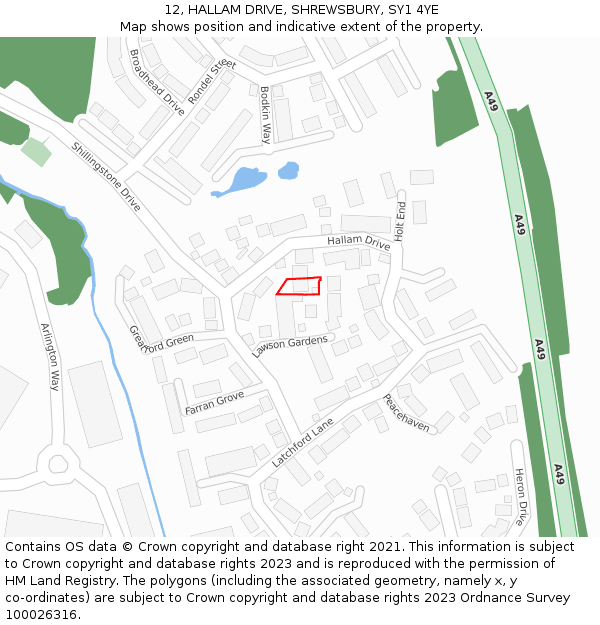 12, HALLAM DRIVE, SHREWSBURY, SY1 4YE: Location map and indicative extent of plot