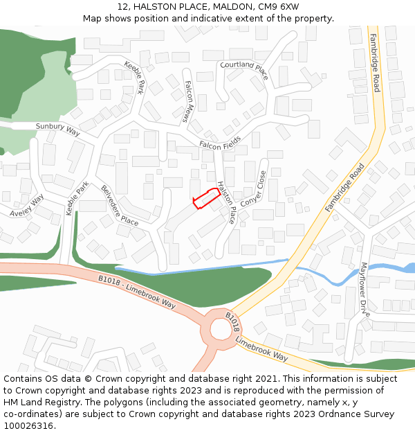 12, HALSTON PLACE, MALDON, CM9 6XW: Location map and indicative extent of plot