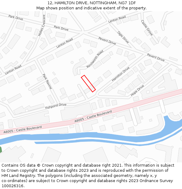 12, HAMILTON DRIVE, NOTTINGHAM, NG7 1DF: Location map and indicative extent of plot