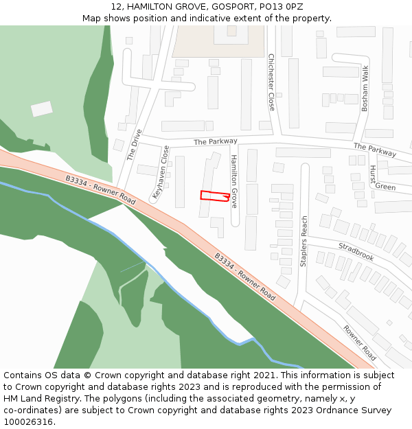 12, HAMILTON GROVE, GOSPORT, PO13 0PZ: Location map and indicative extent of plot