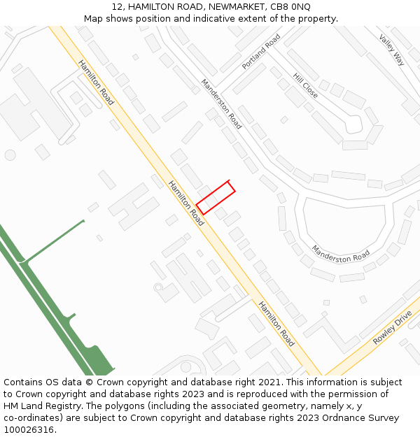 12, HAMILTON ROAD, NEWMARKET, CB8 0NQ: Location map and indicative extent of plot