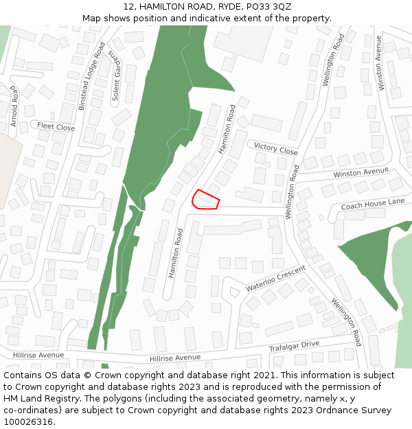 12, HAMILTON ROAD, RYDE, PO33 3QZ: Location map and indicative extent of plot