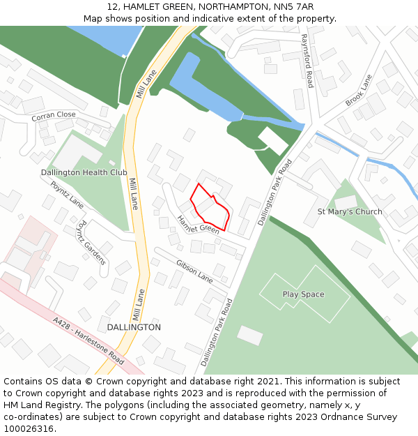 12, HAMLET GREEN, NORTHAMPTON, NN5 7AR: Location map and indicative extent of plot