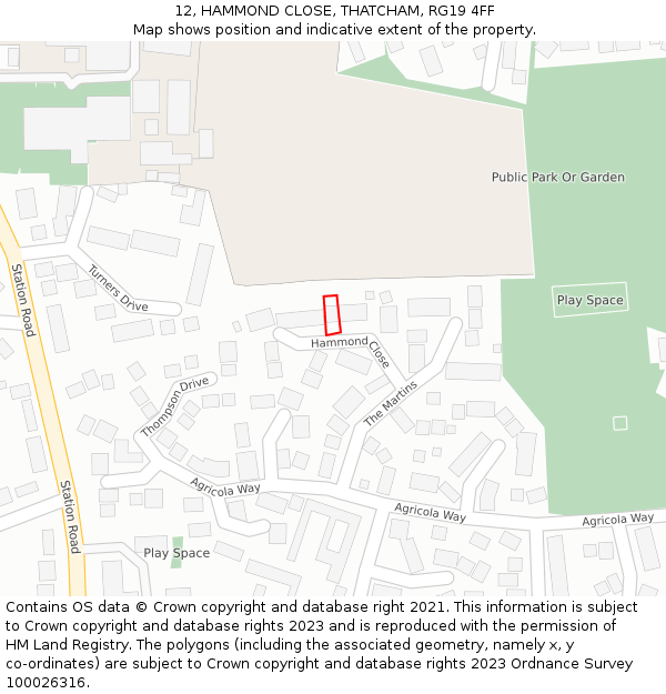 12, HAMMOND CLOSE, THATCHAM, RG19 4FF: Location map and indicative extent of plot