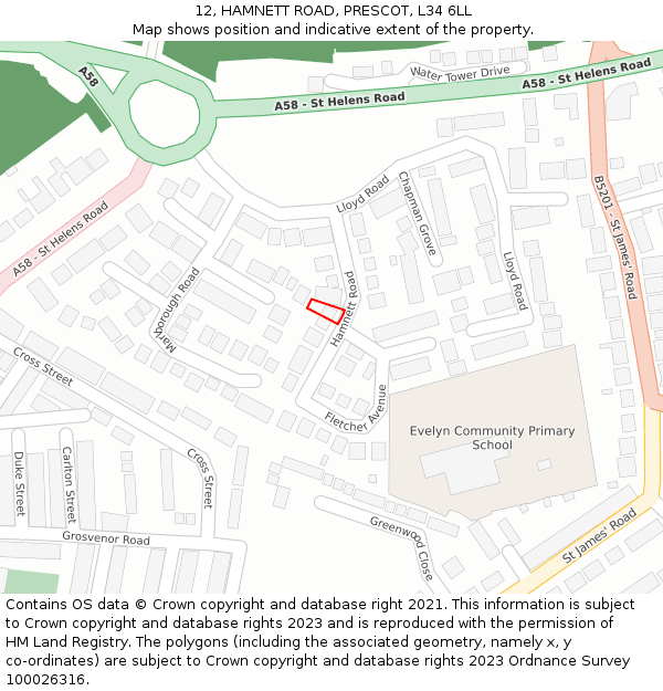 12, HAMNETT ROAD, PRESCOT, L34 6LL: Location map and indicative extent of plot