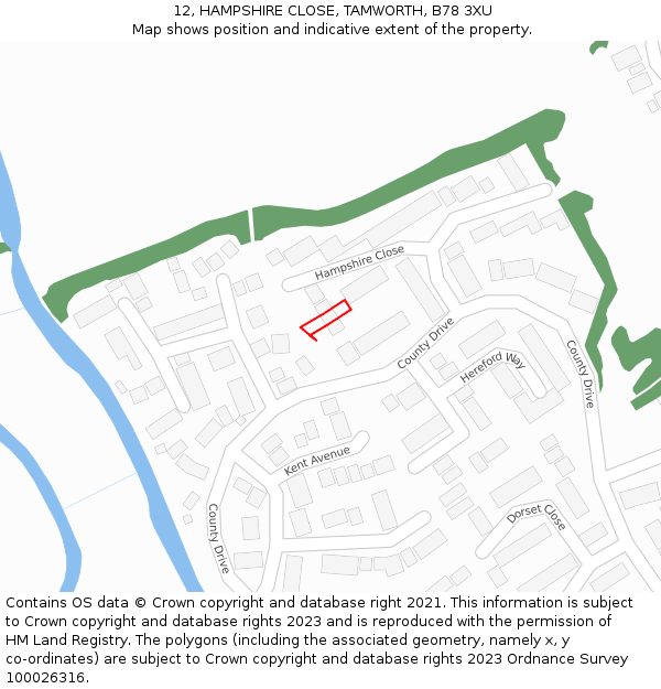 12, HAMPSHIRE CLOSE, TAMWORTH, B78 3XU: Location map and indicative extent of plot