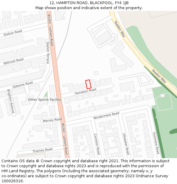 12, HAMPTON ROAD, BLACKPOOL, FY4 1JB: Location map and indicative extent of plot