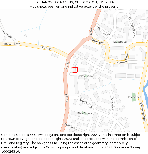 12, HANOVER GARDENS, CULLOMPTON, EX15 1XA: Location map and indicative extent of plot