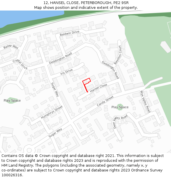 12, HANSEL CLOSE, PETERBOROUGH, PE2 9SR: Location map and indicative extent of plot