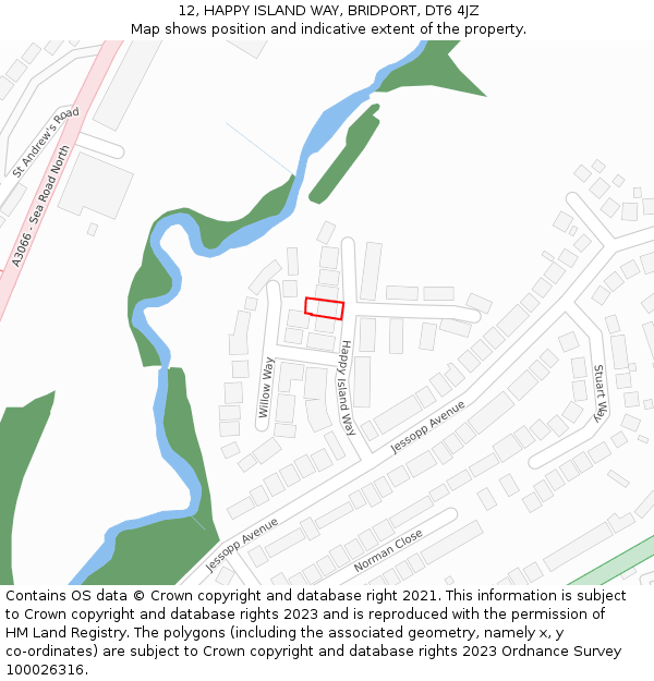 12, HAPPY ISLAND WAY, BRIDPORT, DT6 4JZ: Location map and indicative extent of plot