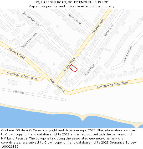 12, HARBOUR ROAD, BOURNEMOUTH, BH6 4DD: Location map and indicative extent of plot