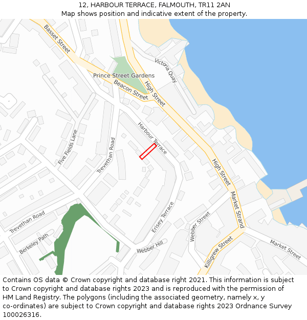 12, HARBOUR TERRACE, FALMOUTH, TR11 2AN: Location map and indicative extent of plot