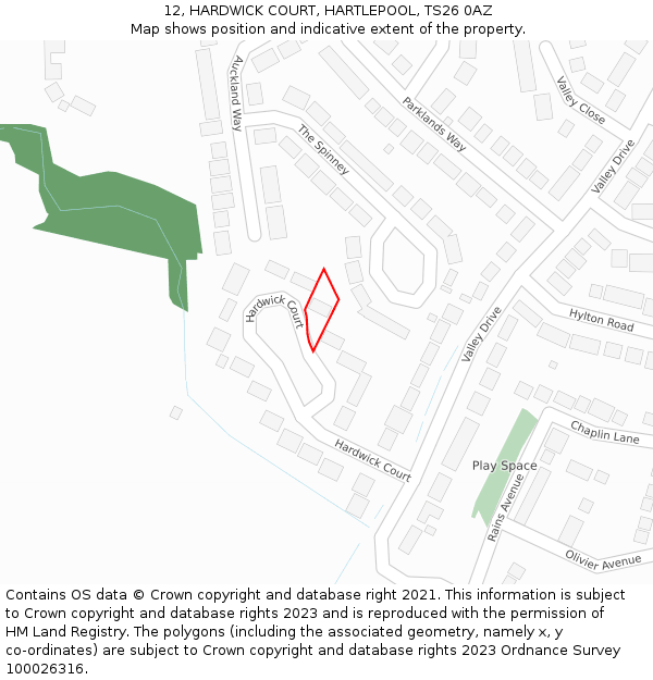 12, HARDWICK COURT, HARTLEPOOL, TS26 0AZ: Location map and indicative extent of plot