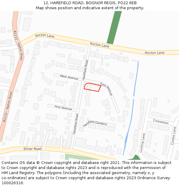 12, HAREFIELD ROAD, BOGNOR REGIS, PO22 6EB: Location map and indicative extent of plot