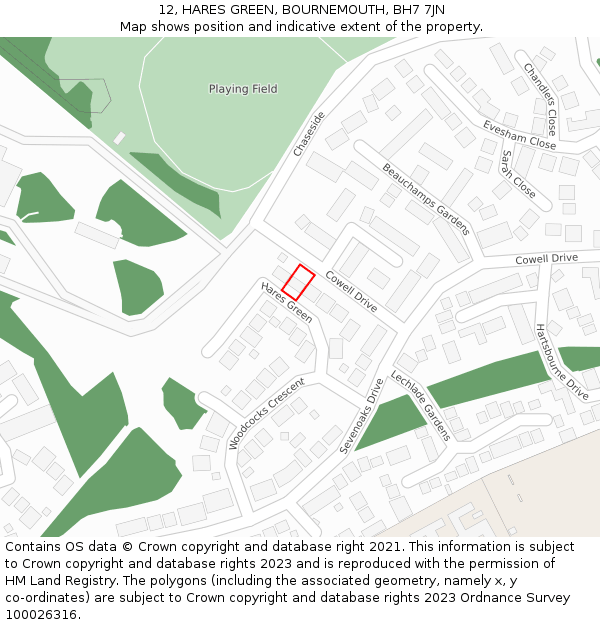 12, HARES GREEN, BOURNEMOUTH, BH7 7JN: Location map and indicative extent of plot
