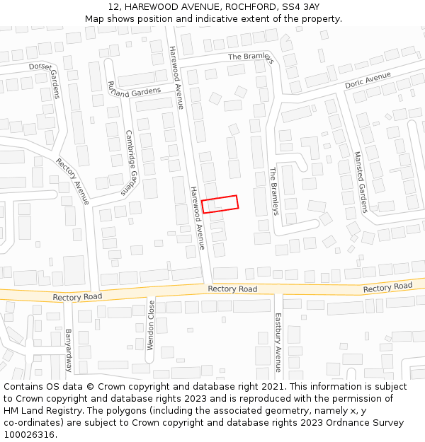 12, HAREWOOD AVENUE, ROCHFORD, SS4 3AY: Location map and indicative extent of plot