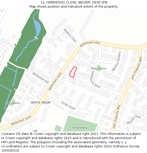 12, HAREWOOD CLOSE, BELPER, DE56 0FB: Location map and indicative extent of plot