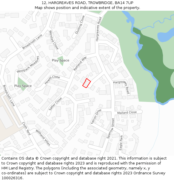 12, HARGREAVES ROAD, TROWBRIDGE, BA14 7UP: Location map and indicative extent of plot