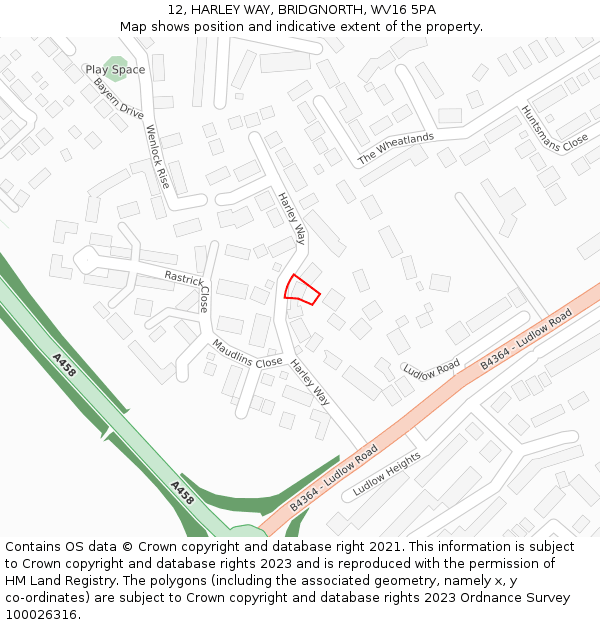 12, HARLEY WAY, BRIDGNORTH, WV16 5PA: Location map and indicative extent of plot