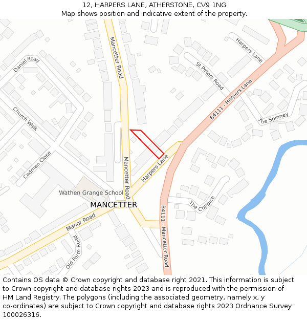 12, HARPERS LANE, ATHERSTONE, CV9 1NG: Location map and indicative extent of plot