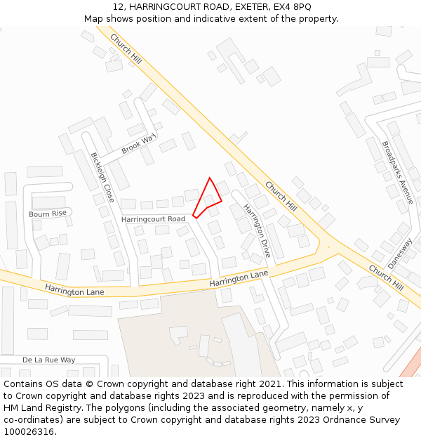 12, HARRINGCOURT ROAD, EXETER, EX4 8PQ: Location map and indicative extent of plot