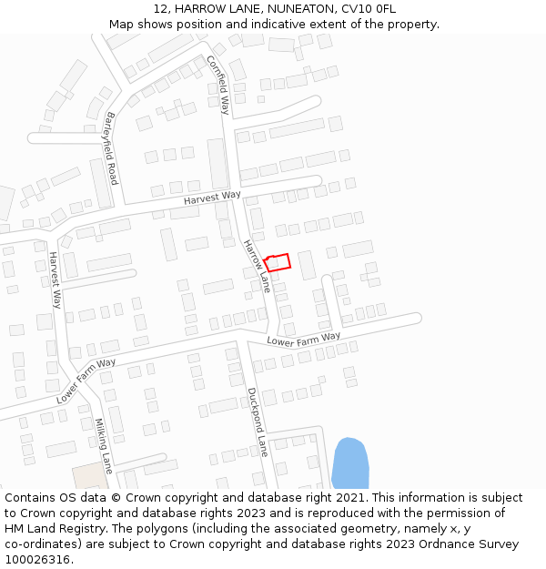 12, HARROW LANE, NUNEATON, CV10 0FL: Location map and indicative extent of plot